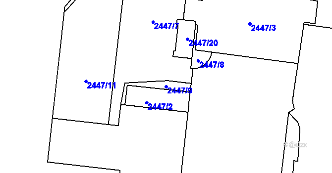 Parcela st. 2447/9 v KÚ Břevnov, Katastrální mapa