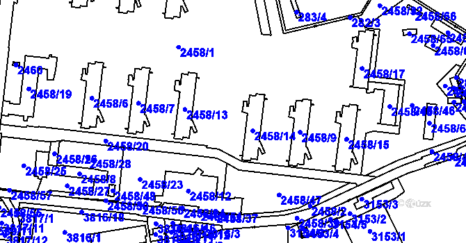 Parcela st. 2458/1 v KÚ Břevnov, Katastrální mapa