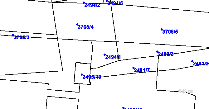 Parcela st. 2494/1 v KÚ Břevnov, Katastrální mapa
