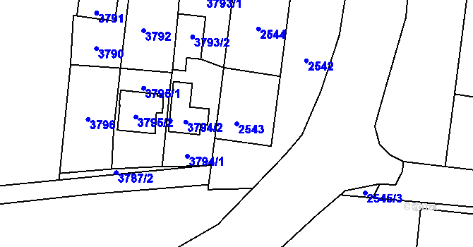 Parcela st. 2543 v KÚ Břevnov, Katastrální mapa
