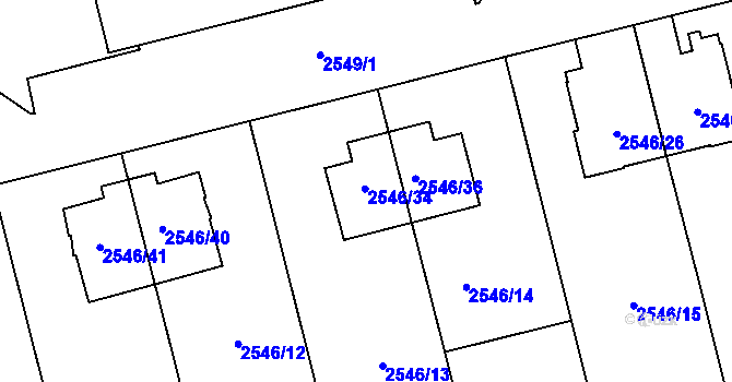 Parcela st. 2546/34 v KÚ Břevnov, Katastrální mapa