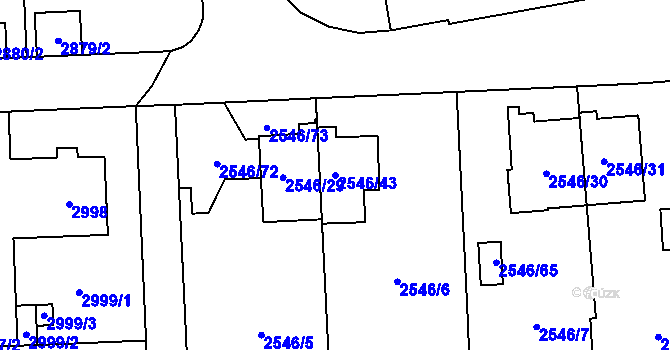 Parcela st. 2546/43 v KÚ Břevnov, Katastrální mapa