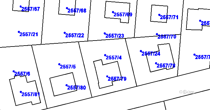 Parcela st. 2557/4 v KÚ Břevnov, Katastrální mapa