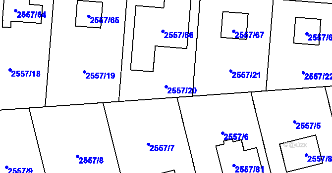 Parcela st. 2557/20 v KÚ Břevnov, Katastrální mapa
