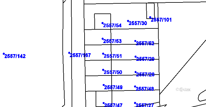 Parcela st. 2557/51 v KÚ Břevnov, Katastrální mapa