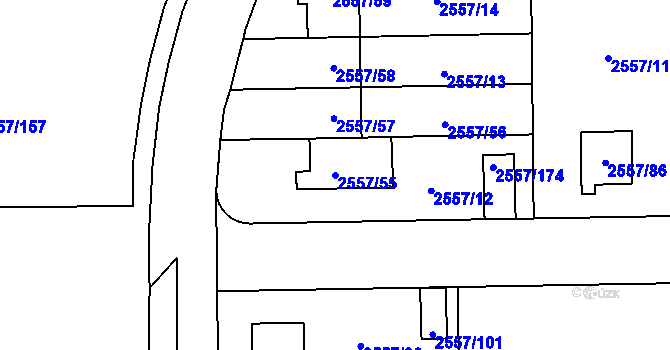 Parcela st. 2557/55 v KÚ Břevnov, Katastrální mapa