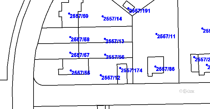 Parcela st. 2557/56 v KÚ Břevnov, Katastrální mapa