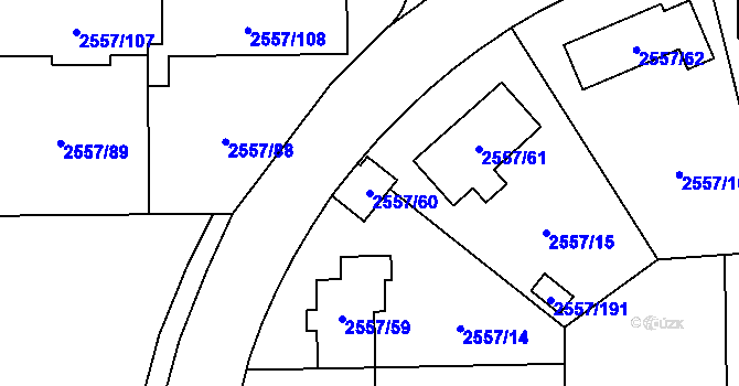 Parcela st. 2557/60 v KÚ Břevnov, Katastrální mapa