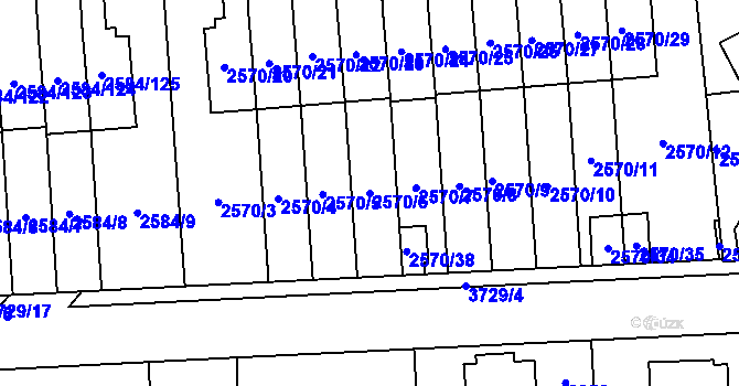 Parcela st. 2570/6 v KÚ Břevnov, Katastrální mapa