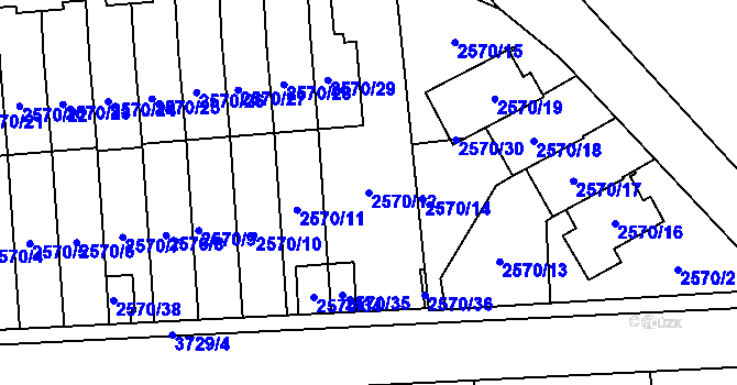 Parcela st. 2570/12 v KÚ Břevnov, Katastrální mapa