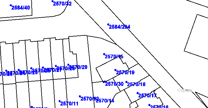 Parcela st. 2570/15 v KÚ Břevnov, Katastrální mapa