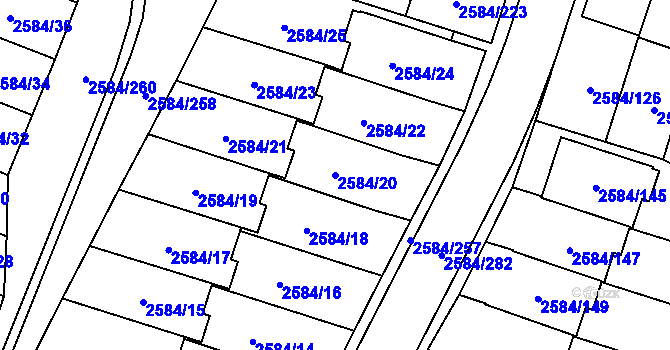 Parcela st. 2584/20 v KÚ Břevnov, Katastrální mapa