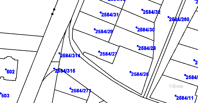 Parcela st. 2584/27 v KÚ Břevnov, Katastrální mapa
