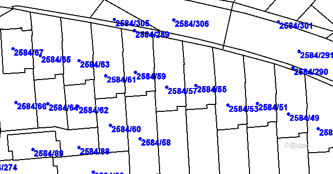 Parcela st. 2584/57 v KÚ Břevnov, Katastrální mapa