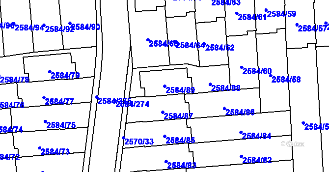 Parcela st. 2584/89 v KÚ Břevnov, Katastrální mapa