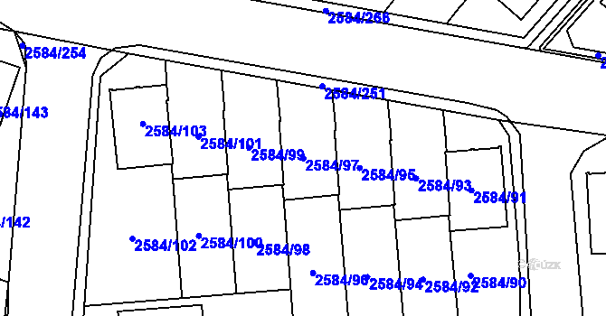 Parcela st. 2584/97 v KÚ Břevnov, Katastrální mapa