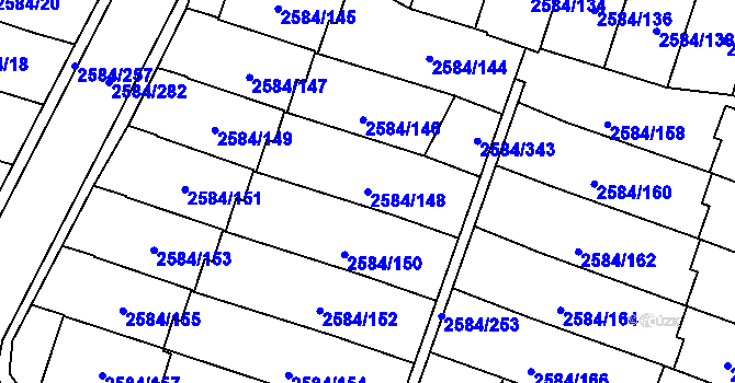 Parcela st. 2584/148 v KÚ Břevnov, Katastrální mapa