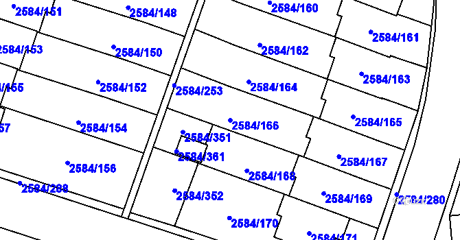 Parcela st. 2584/166 v KÚ Břevnov, Katastrální mapa
