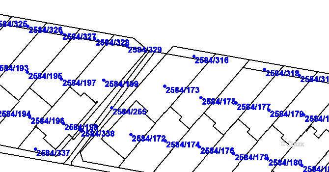 Parcela st. 2584/173 v KÚ Břevnov, Katastrální mapa