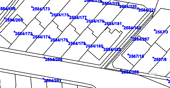 Parcela st. 2584/180 v KÚ Břevnov, Katastrální mapa
