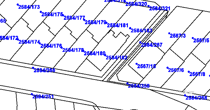 Parcela st. 2584/182 v KÚ Břevnov, Katastrální mapa