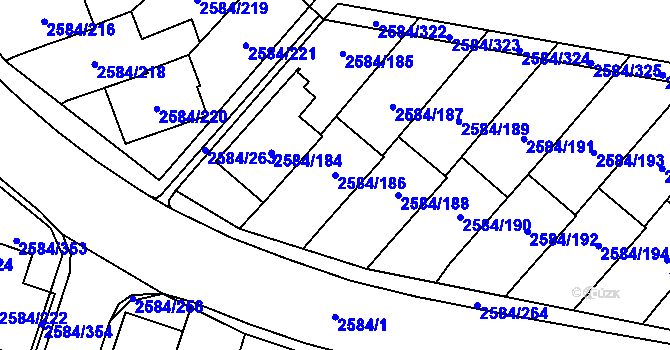 Parcela st. 2584/186 v KÚ Břevnov, Katastrální mapa