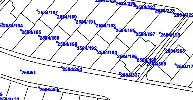 Parcela st. 2584/194 v KÚ Břevnov, Katastrální mapa