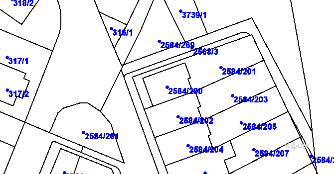 Parcela st. 2584/200 v KÚ Břevnov, Katastrální mapa
