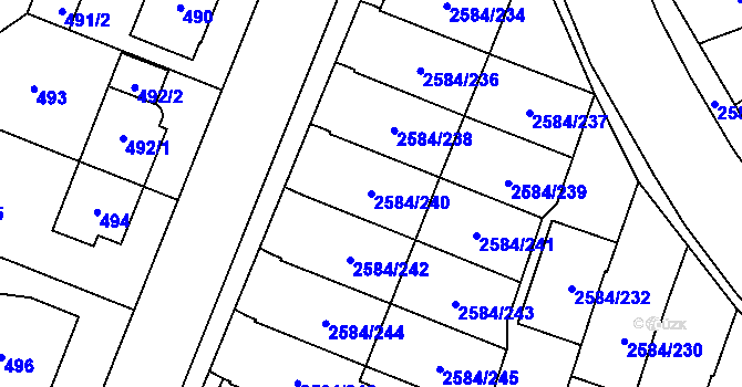Parcela st. 2584/240 v KÚ Břevnov, Katastrální mapa