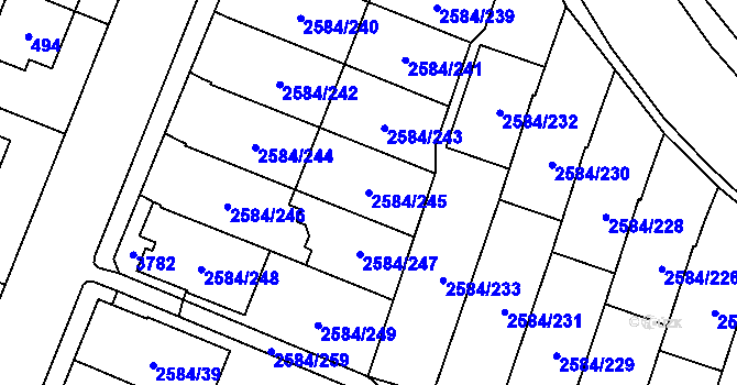 Parcela st. 2584/245 v KÚ Břevnov, Katastrální mapa