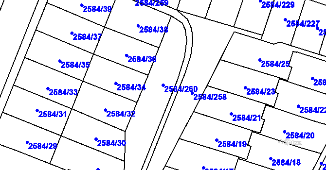 Parcela st. 2584/260 v KÚ Břevnov, Katastrální mapa
