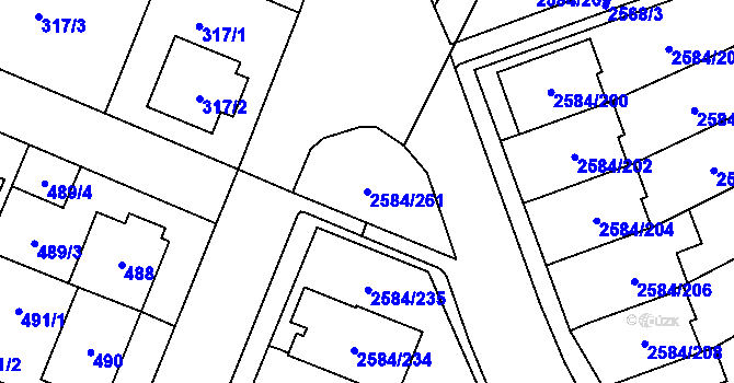 Parcela st. 2584/261 v KÚ Břevnov, Katastrální mapa