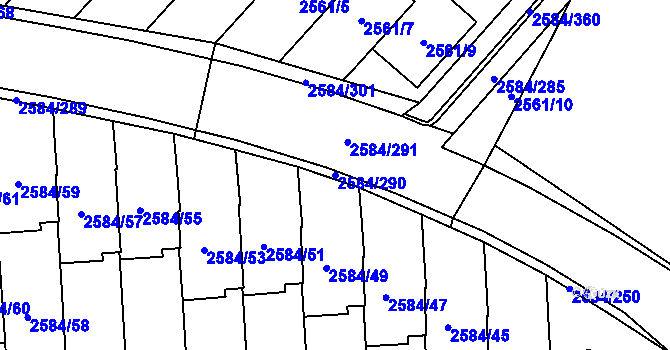 Parcela st. 2584/290 v KÚ Břevnov, Katastrální mapa