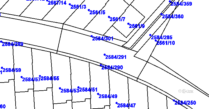 Parcela st. 2584/291 v KÚ Břevnov, Katastrální mapa