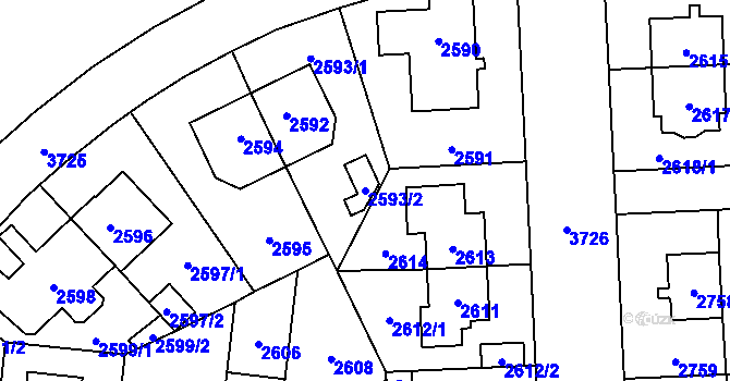 Parcela st. 2593/2 v KÚ Břevnov, Katastrální mapa