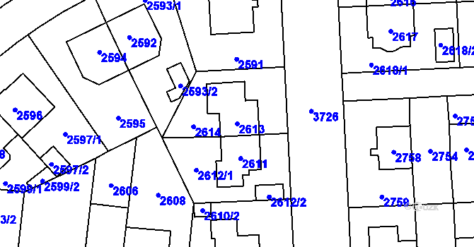 Parcela st. 2613 v KÚ Břevnov, Katastrální mapa