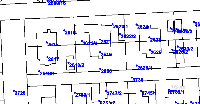Parcela st. 2619 v KÚ Břevnov, Katastrální mapa