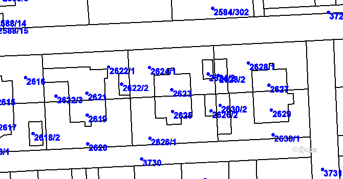Parcela st. 2623 v KÚ Břevnov, Katastrální mapa