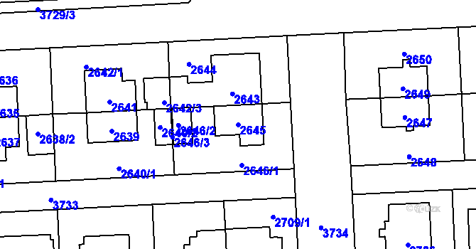 Parcela st. 2645 v KÚ Břevnov, Katastrální mapa