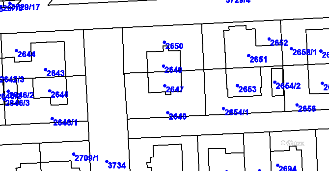 Parcela st. 2647 v KÚ Břevnov, Katastrální mapa
