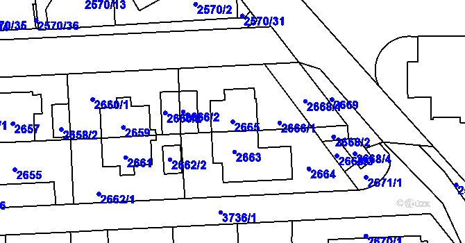 Parcela st. 2665 v KÚ Břevnov, Katastrální mapa