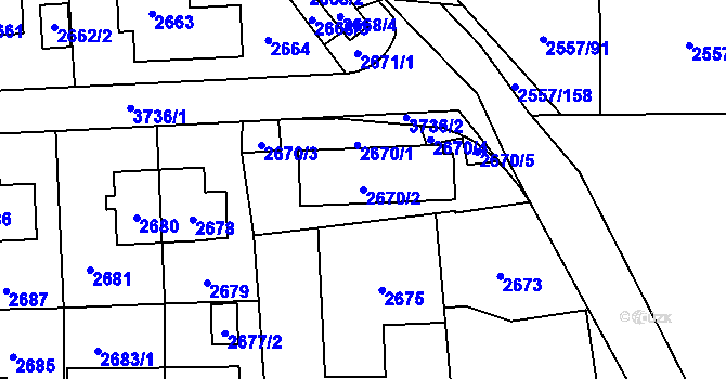 Parcela st. 2670/2 v KÚ Břevnov, Katastrální mapa