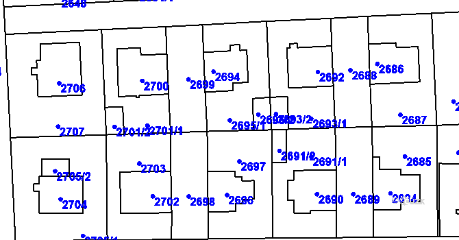 Parcela st. 2695/1 v KÚ Břevnov, Katastrální mapa
