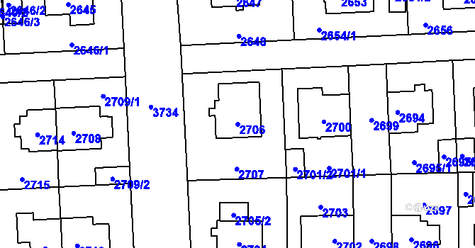 Parcela st. 2706 v KÚ Břevnov, Katastrální mapa