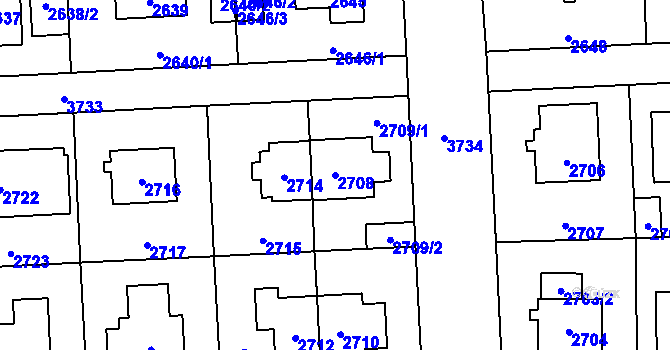 Parcela st. 2708 v KÚ Břevnov, Katastrální mapa