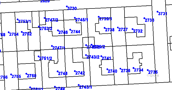 Parcela st. 2745/2 v KÚ Břevnov, Katastrální mapa