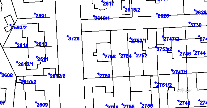 Parcela st. 2758 v KÚ Břevnov, Katastrální mapa