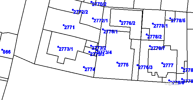 Parcela st. 2773/4 v KÚ Břevnov, Katastrální mapa
