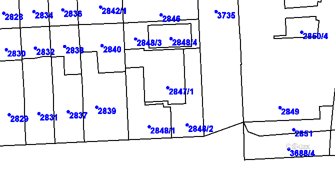 Parcela st. 2847/1 v KÚ Břevnov, Katastrální mapa