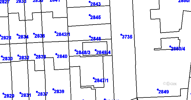 Parcela st. 2848/4 v KÚ Břevnov, Katastrální mapa